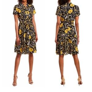 Black and yellow floral midi dress